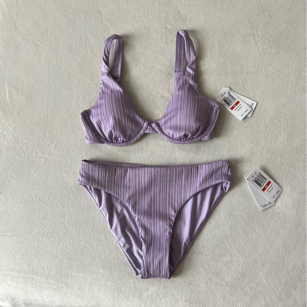 NEW Splendid ribbed bikini top & bottom - Matching Set in Lavender Sky, Size: XS